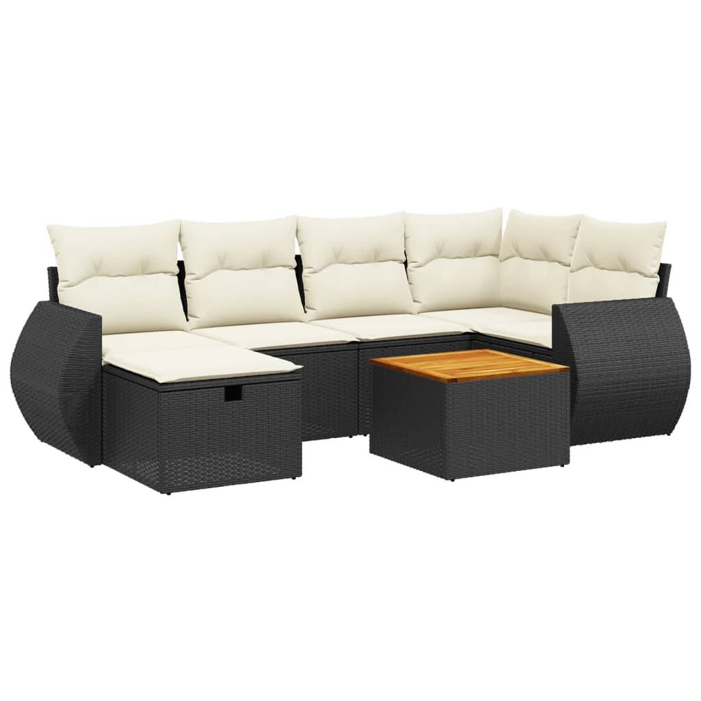 vidaXL 7-tlg. Garten-Sofagarnitur mit Kissen Schwarz Poly Rattan