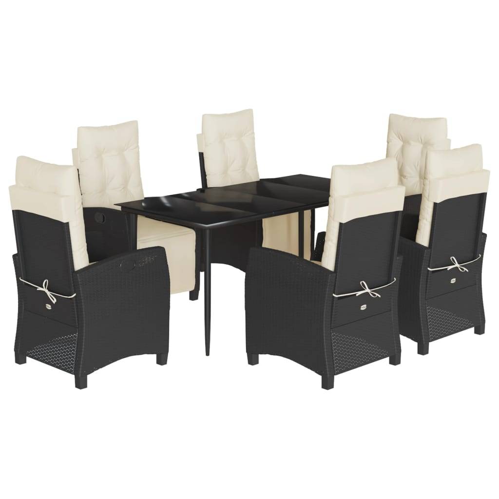vidaXL 7-tlg. Garten-Essgruppe mit Kissen Schwarz Poly Rattan