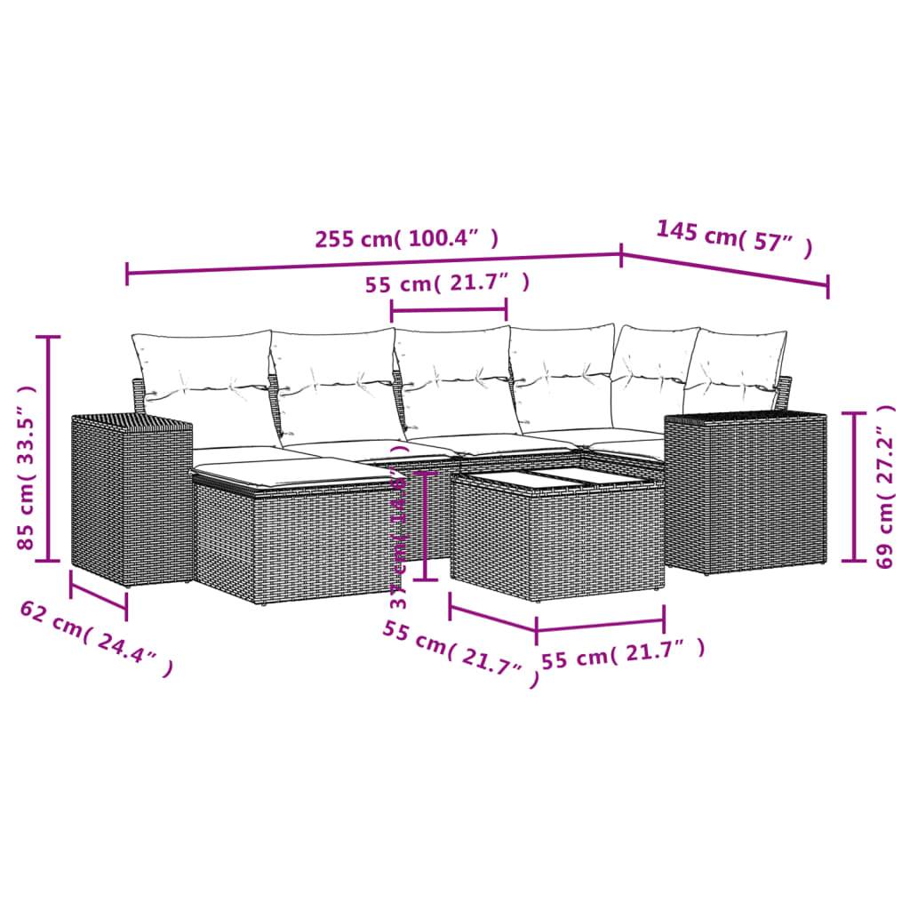 vidaXL 7-tlg. Garten-Sofagarnitur mit Kissen Grau Poly Rattan