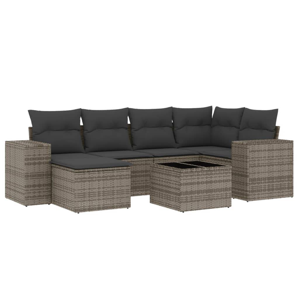 vidaXL 7-tlg. Garten-Sofagarnitur mit Kissen Grau Poly Rattan