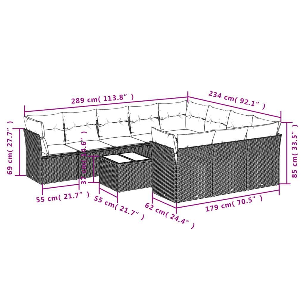 vidaXL 11-tlg. Garten-Sofagarnitur mit Kissen Grau Poly Rattan