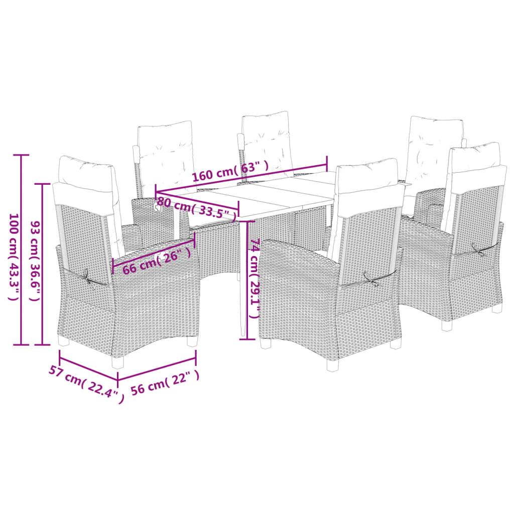vidaXL 7-tlg. Garten-Essgruppe mit Kissen Beigemischung Poly Rattan