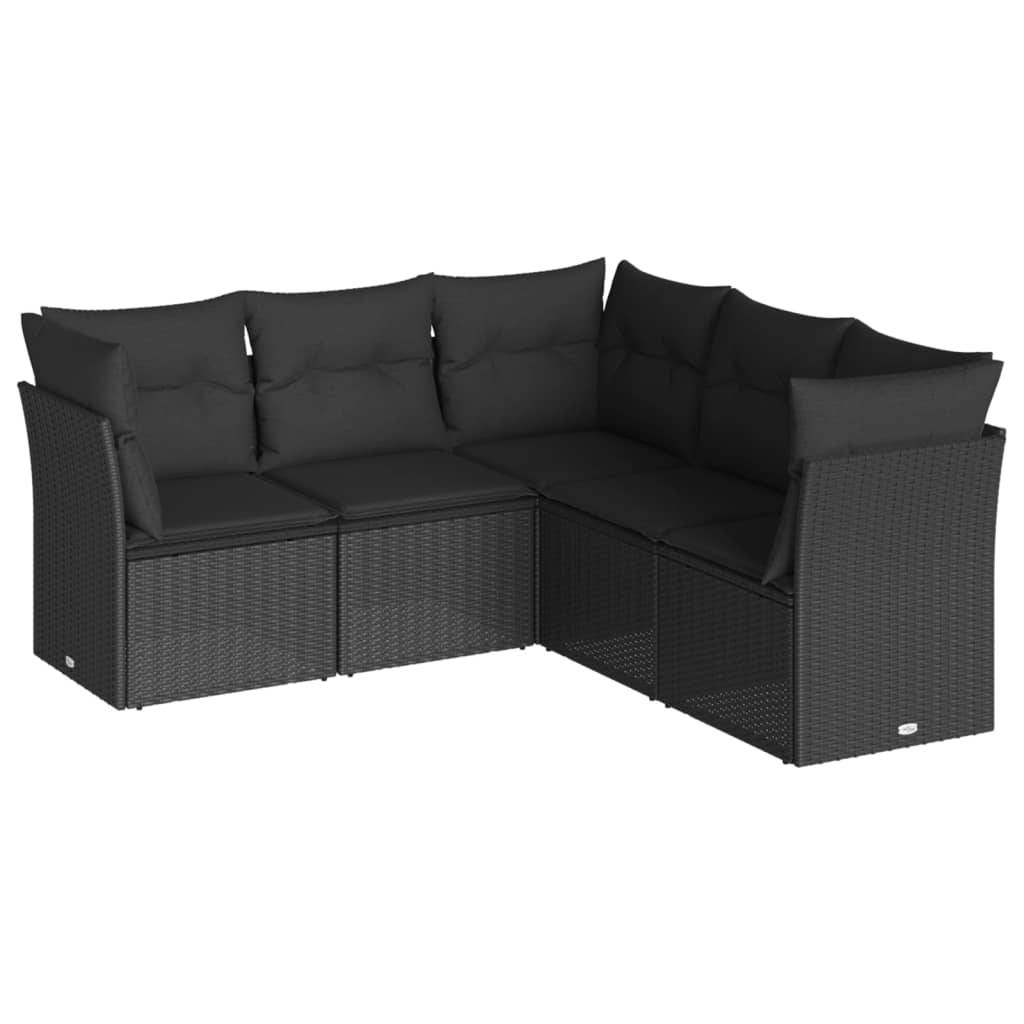 vidaXL 5-tlg. Garten-Sofagarnitur mit Kissen Schwarz Poly Rattan
