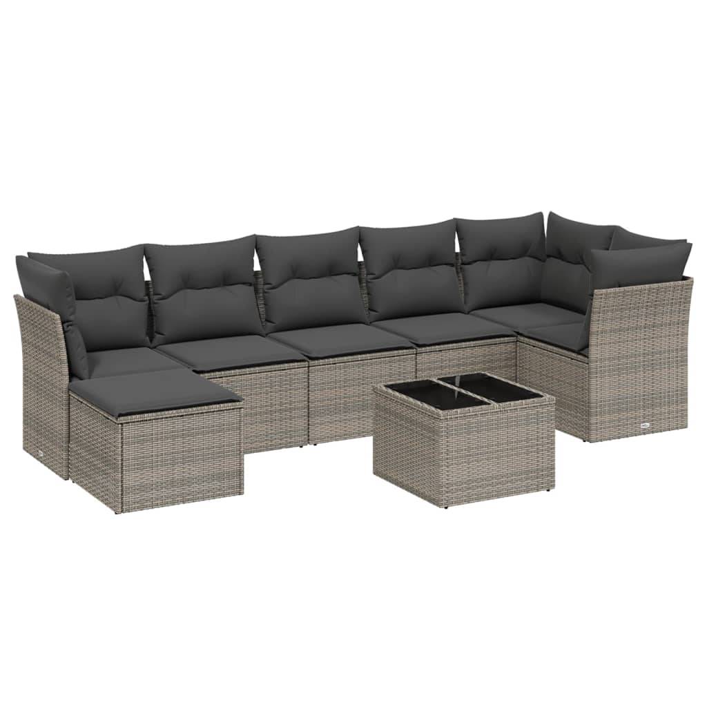 vidaXL 8-tlg. Garten-Sofagarnitur mit Kissen Grau Poly Rattan