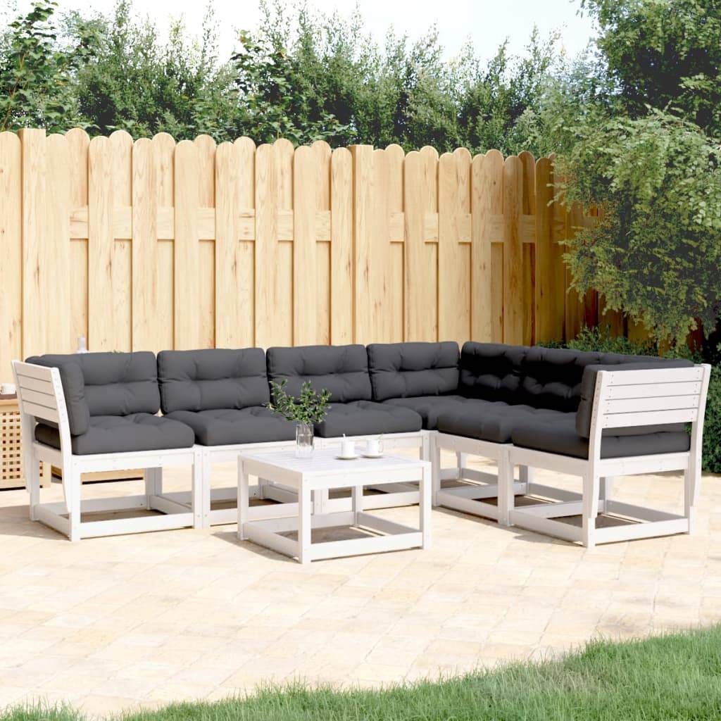 vidaXL 6-tlg. Garten-Sofagarnitur mit Kissen Weiß Massivholz Kiefer