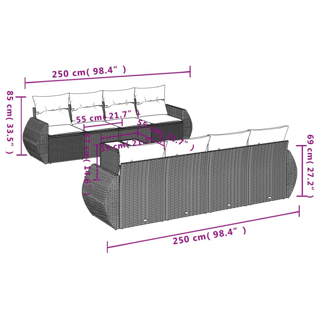 vidaXL 9-tlg. Garten-Sofagarnitur mit Kissen Grau Poly Rattan