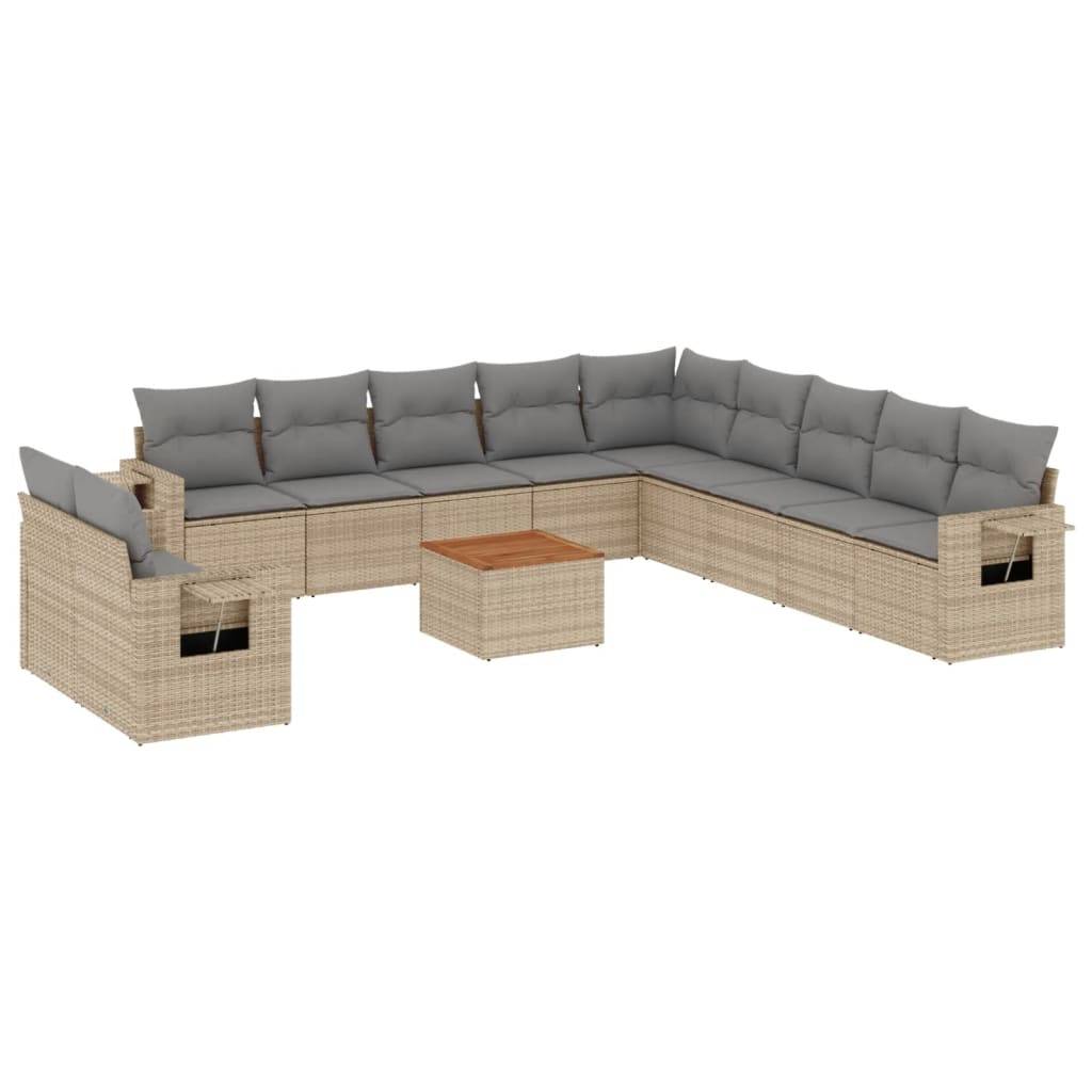 vidaXL 12-tlg. Garten-Sofagarnitur mit Kissen Beige Poly Rattan