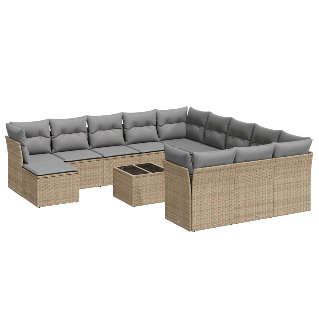 vidaXL 13-tlg. Garten-Sofagarnitur mit Kissen Beige Poly Rattan