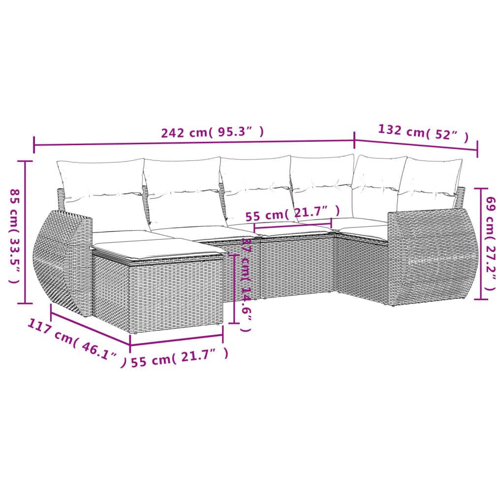 vidaXL 6-tlg. Garten-Sofagarnitur mit Kissen Beige Poly Rattan
