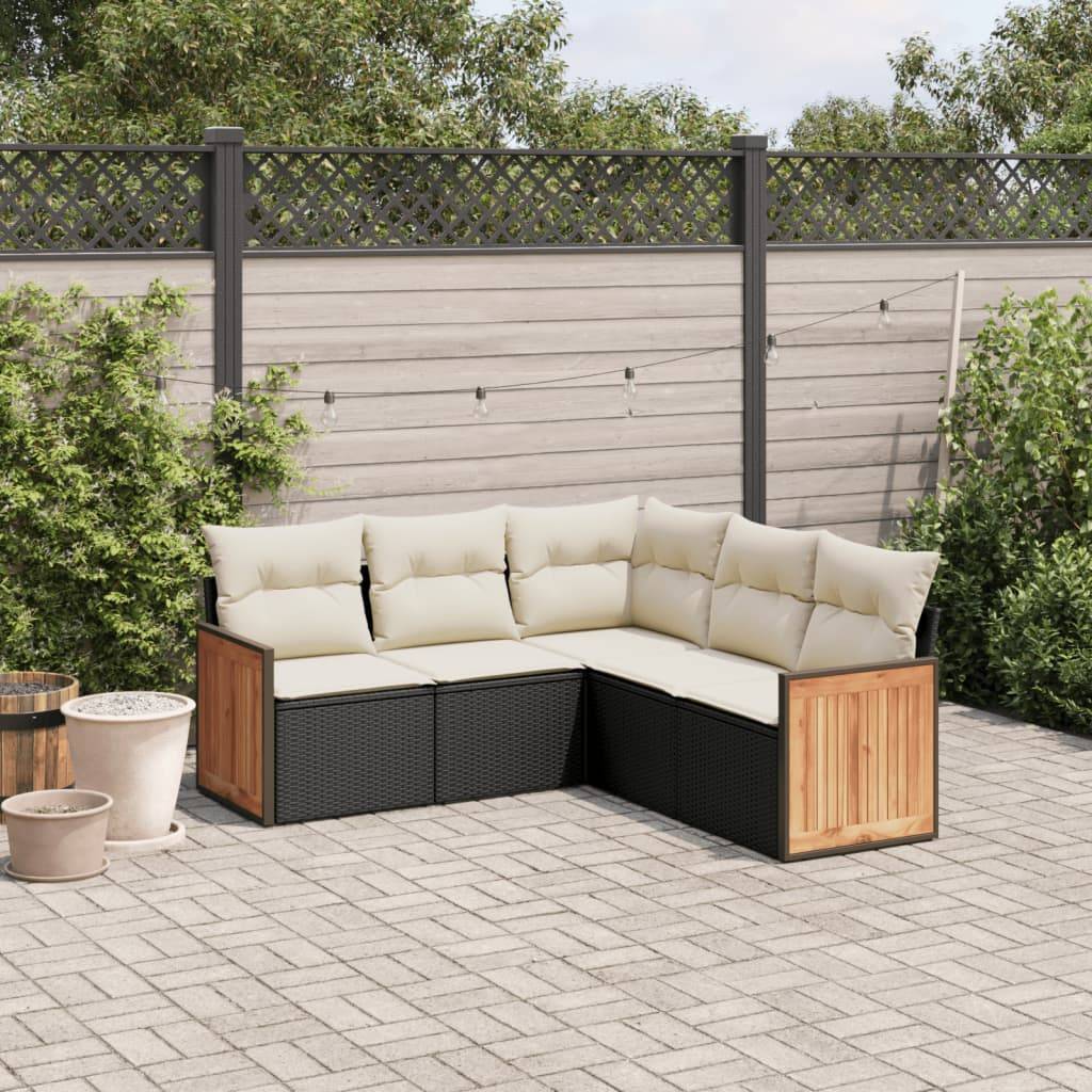 vidaXL 5-tlg. Garten-Sofagarnitur mit Kissen Schwarz Poly Rattan