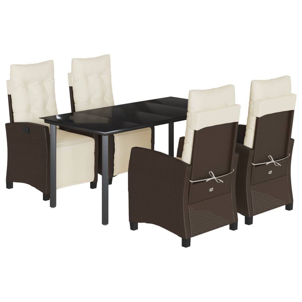 vidaXL 5-tlg. Garten-Essgruppe mit Kissen Braun Poly Rattan
