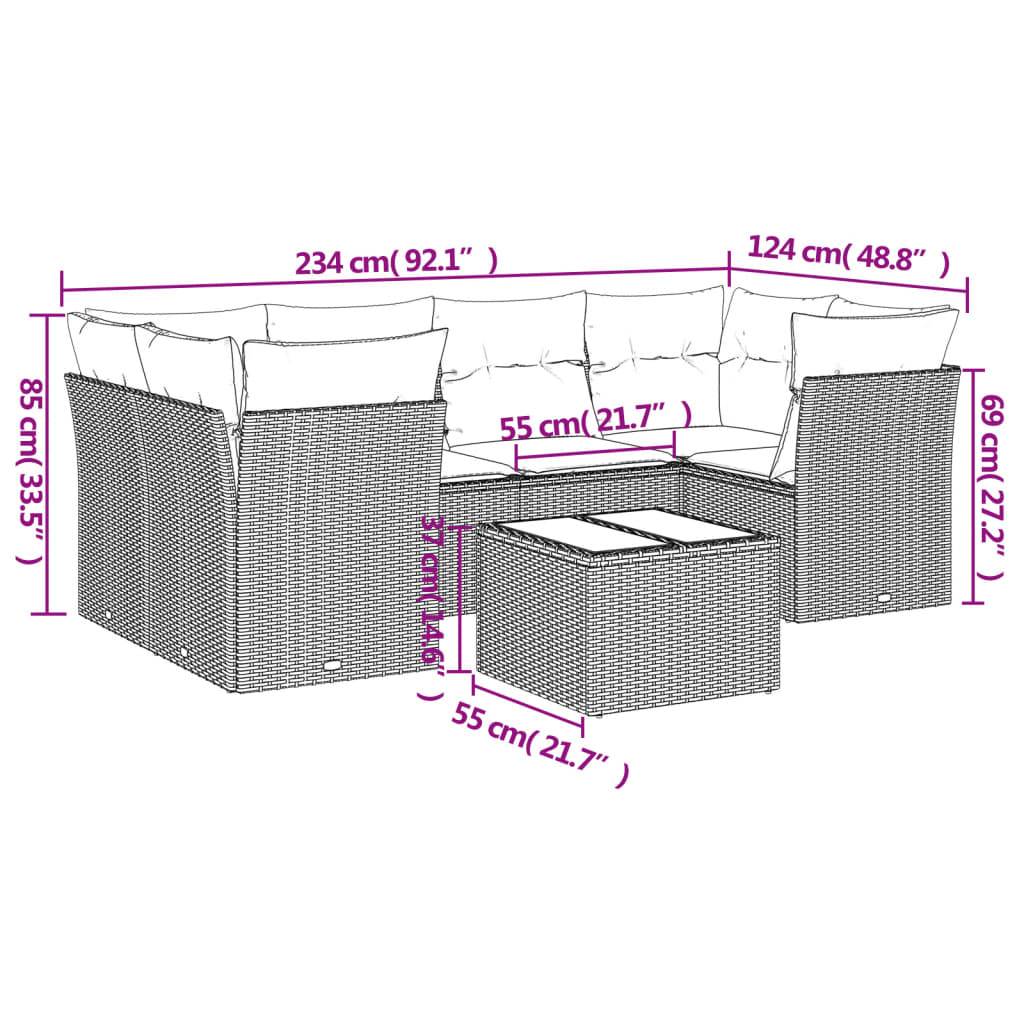 vidaXL 7-tlg. Garten-Sofagarnitur mit Kissen Braun Poly Rattan