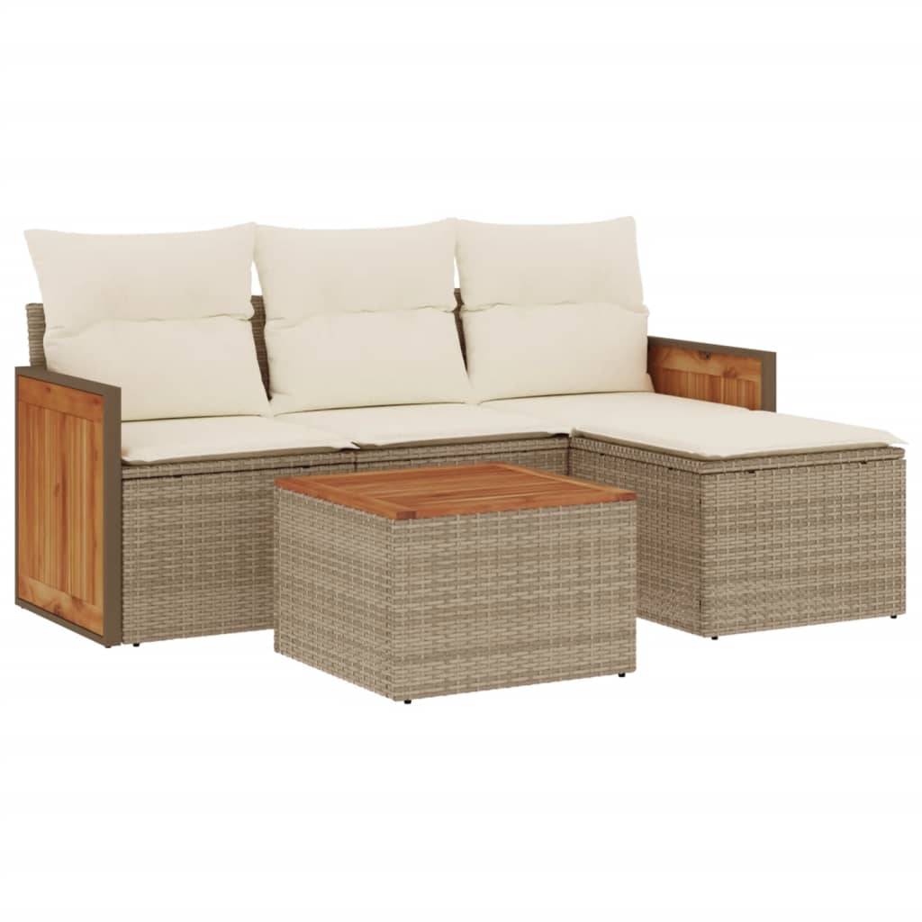 vidaXL 5-tlg. Garten-Sofagarnitur mit Kissen Beige Poly Rattan