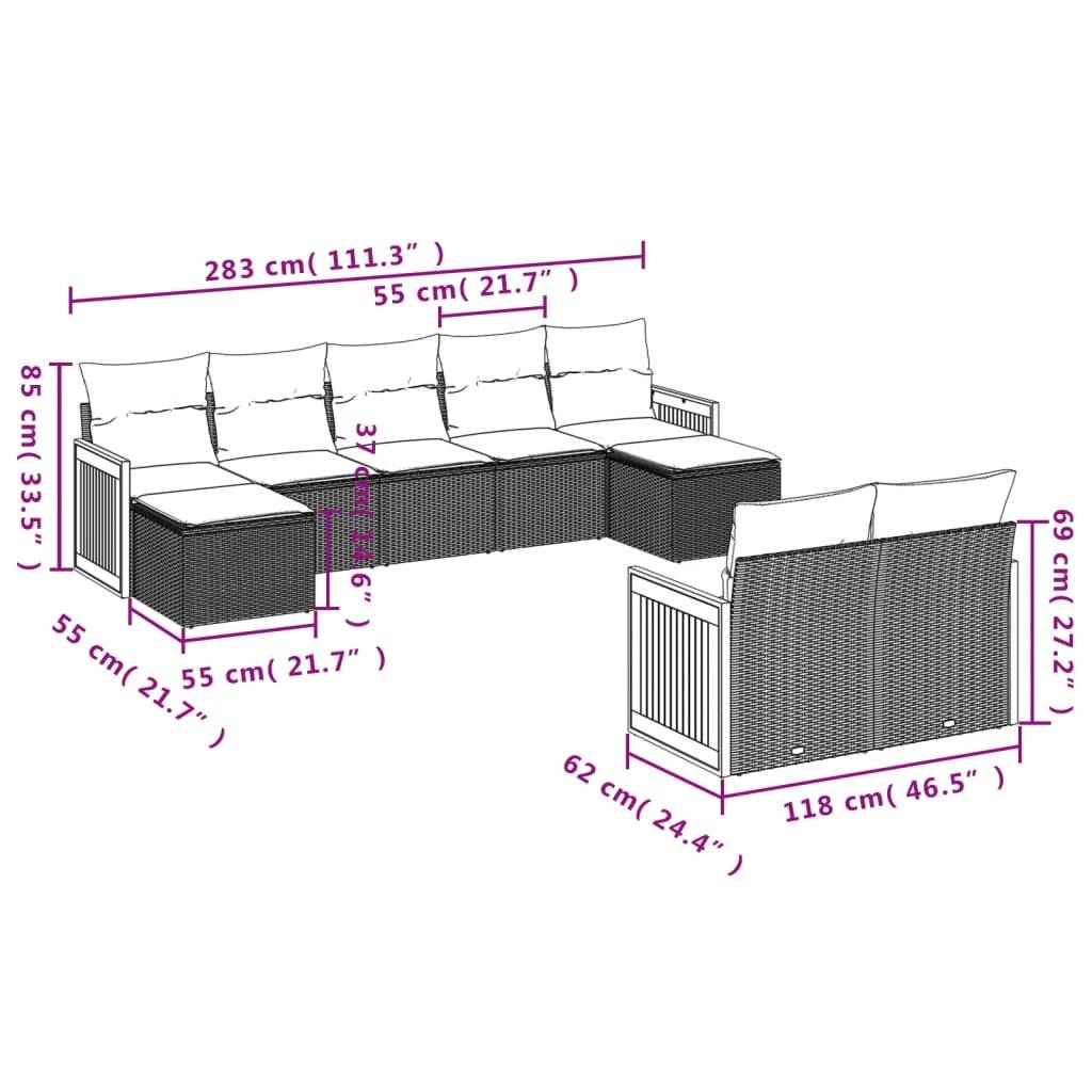 vidaXL 10-tlg. Garten-Sofagarnitur mit Kissen Beige Poly Rattan