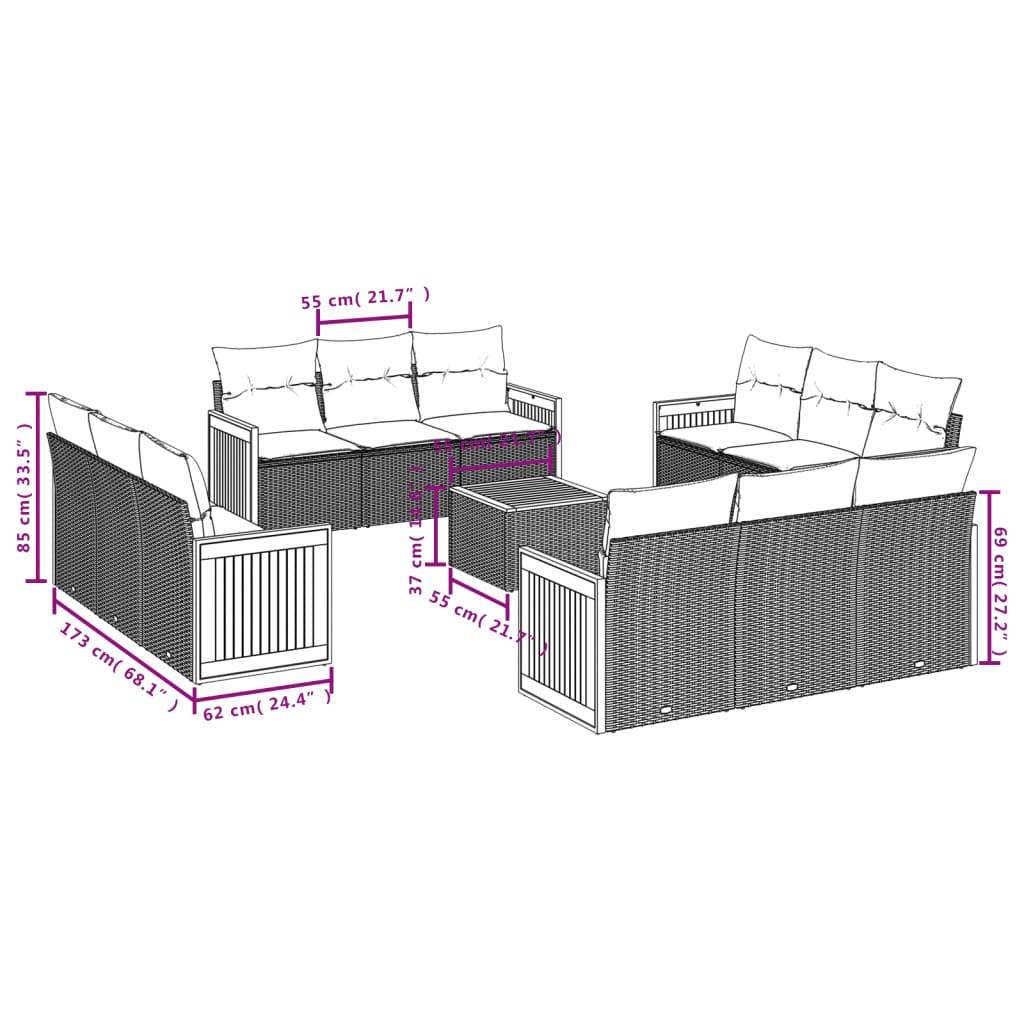 vidaXL 13-tlg. Garten-Sofagarnitur mit Kissen Grau Poly Rattan