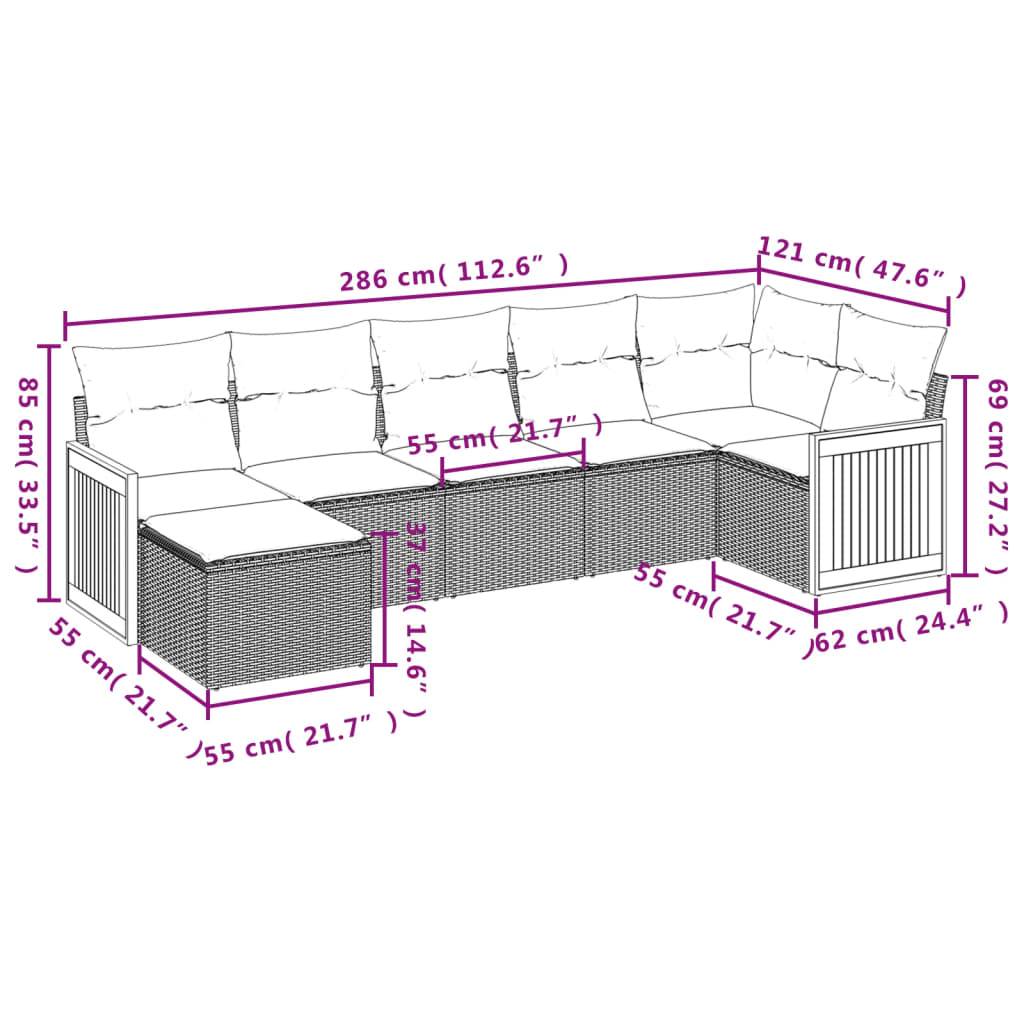 vidaXL 7-teiliges Gartensofa-Set mit Kissen, grau, Polyrattan