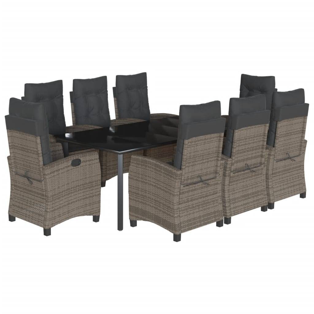 vidaXL 9-tlg. Garten-Essgruppe mit Kissen Grau Poly Rattan