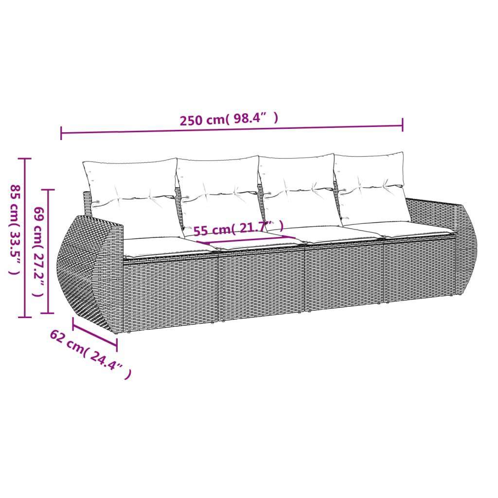 vidaXL 4-tlg. Garten-Sofagarnitur mit Kissen Hellgrau Poly Rattan