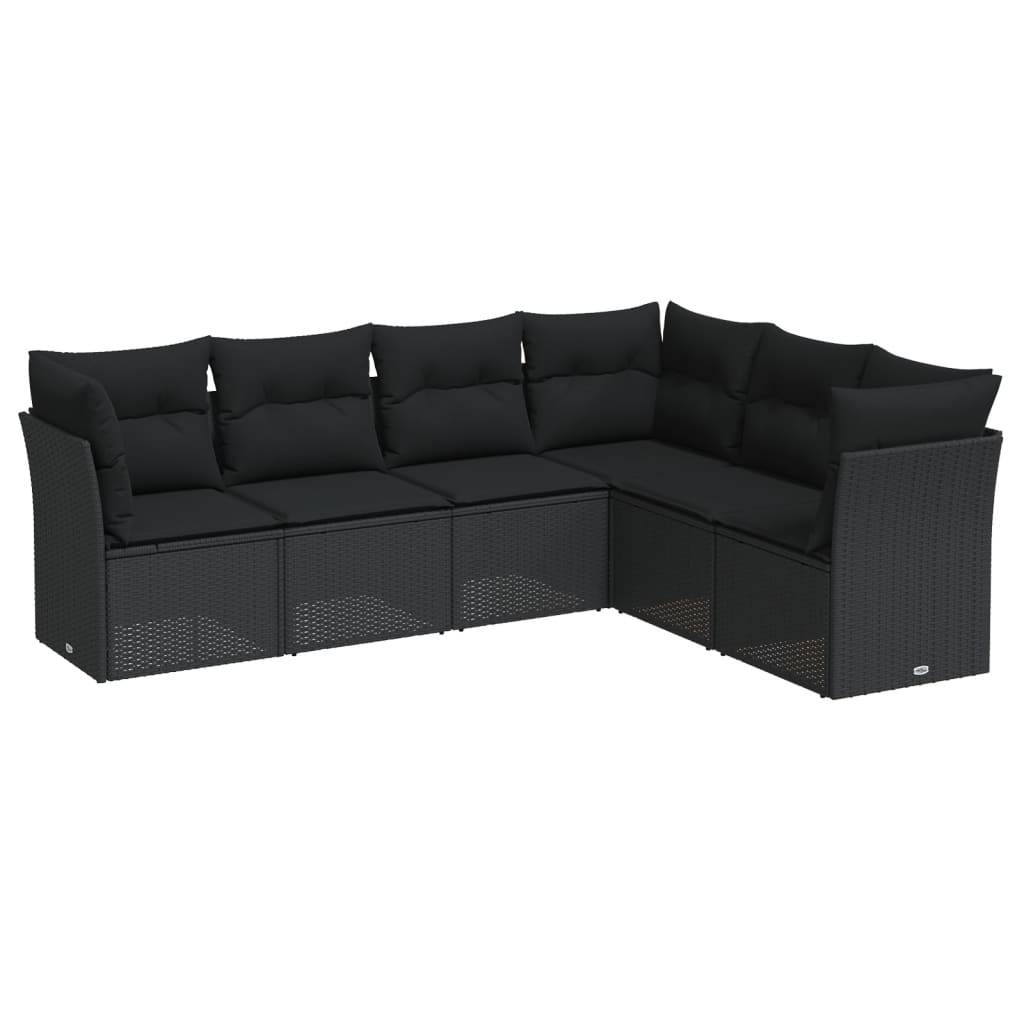 vidaXL 6-tlg. Garten-Sofagarnitur mit Kissen Schwarz Poly Rattan