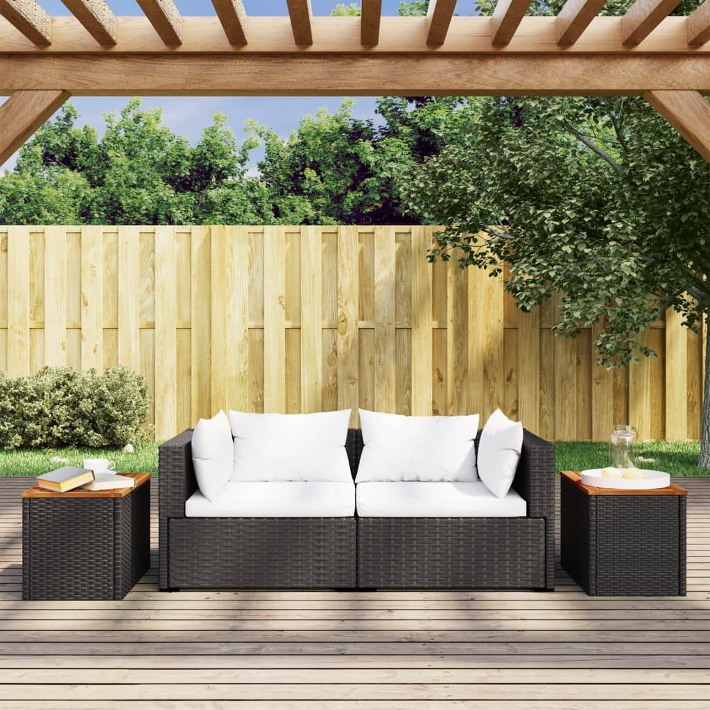vidaXL Garten-Beistelltische 2 Stk Schwarz 55x34x37cm Poly Rattan Holz