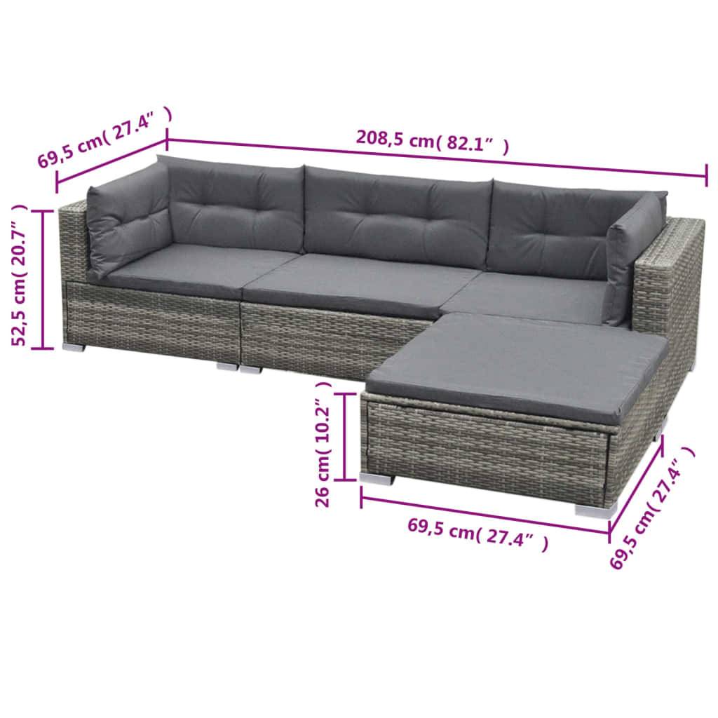 vidaXL 5-tlg. Garten-Lounge-Set mit Kissen Poly Rattan Grau