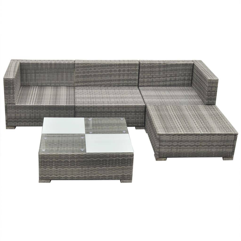 vidaXL 5-tlg. Garten-Lounge-Set mit Kissen Poly Rattan Grau