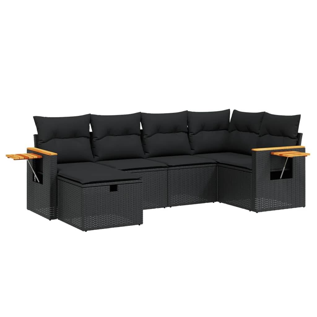 vidaXL 6-tlg. Garten-Sofagarnitur mit Kissen Schwarz Poly Rattan