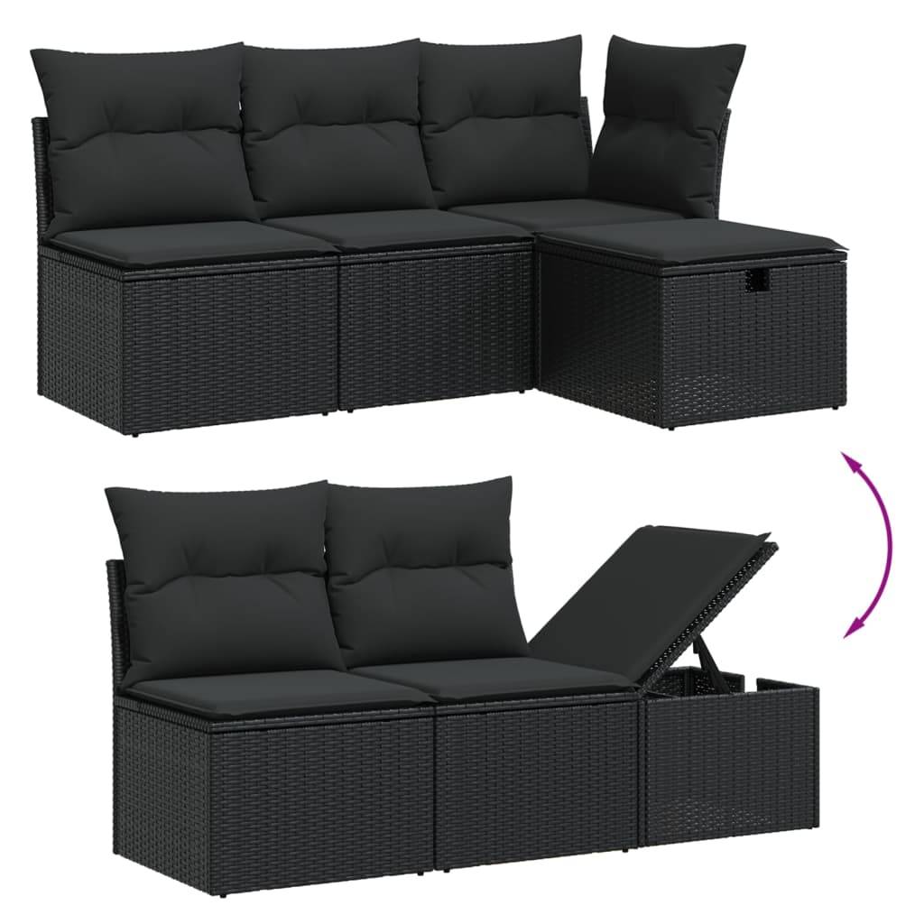 vidaXL 5-tlg. Garten-Sofagarnitur mit Kissen Schwarz Poly Rattan