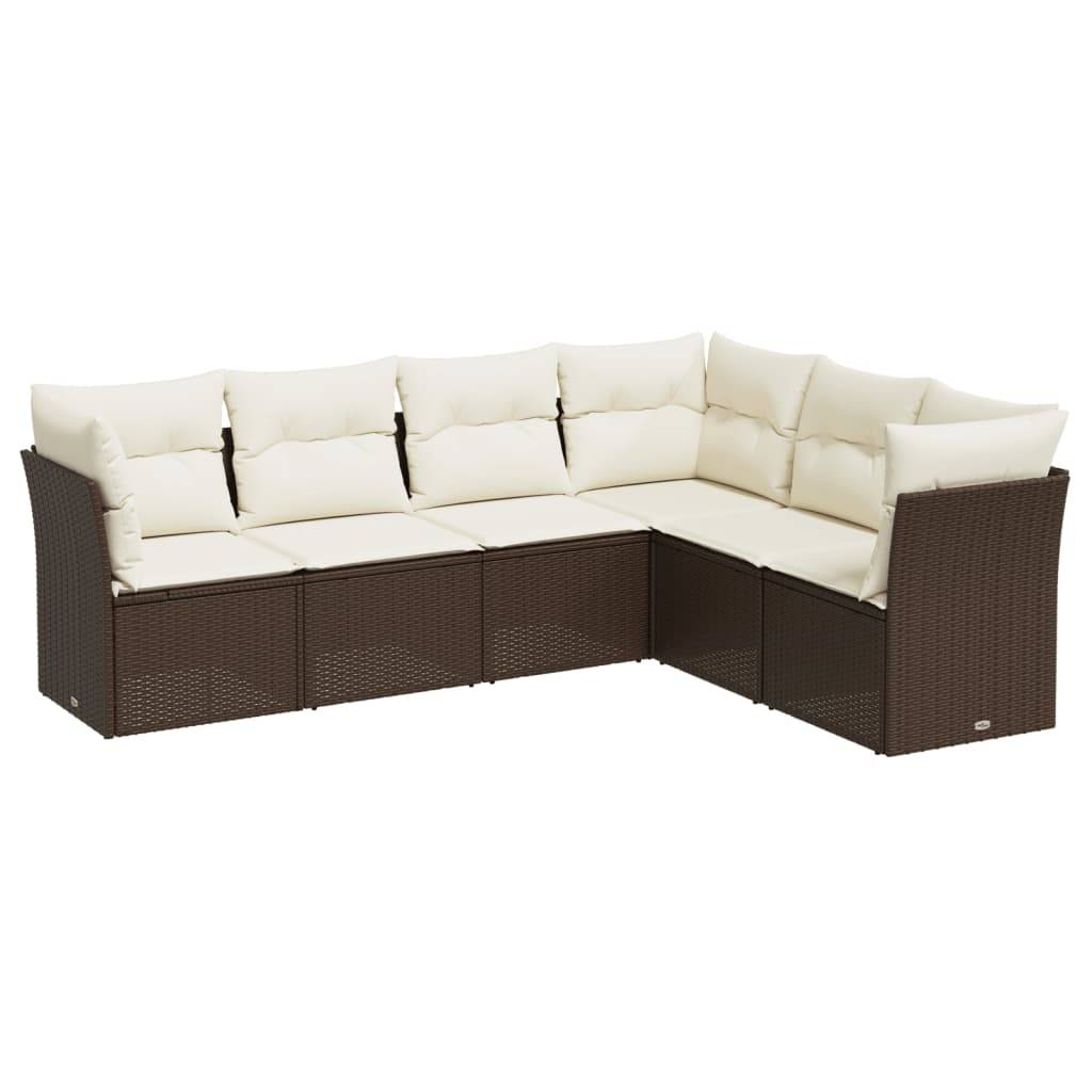 vidaXL 6-tlg. Garten-Sofagarnitur mit Kissen Braun Poly Rattan