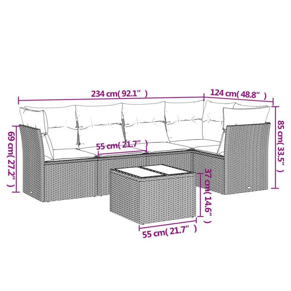vidaXL 6-tlg. Garten-Sofagarnitur mit Kissen Braun Poly Rattan