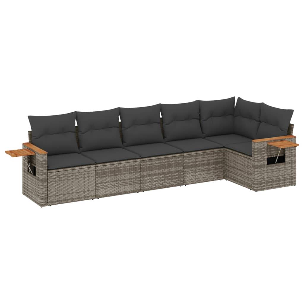 vidaXL 6-tlg. Garten-Sofagarnitur mit Kissen Grau Poly Rattan