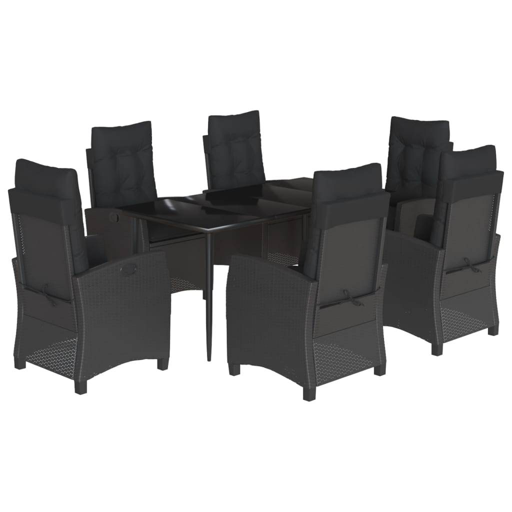 vidaXL 7-tlg. Garten-Essgruppe mit Kissen Schwarz Poly Rattan