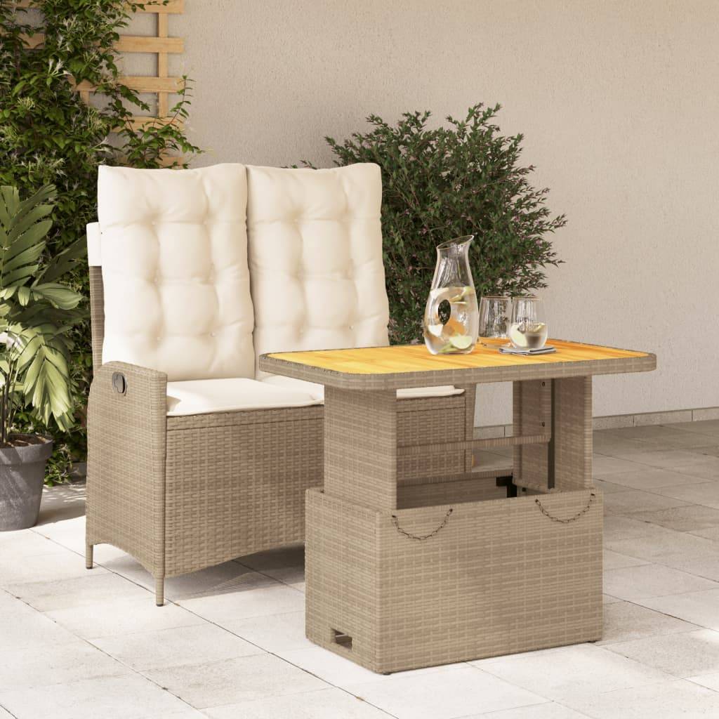 vidaXL 2-tlg. Garten-Essgruppe mit Kissen Beige Poly Rattan
