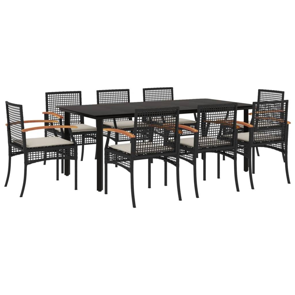 vidaXL 9-tlg. Garten-Essgruppe mit Kissen Schwarz Poly Rattan