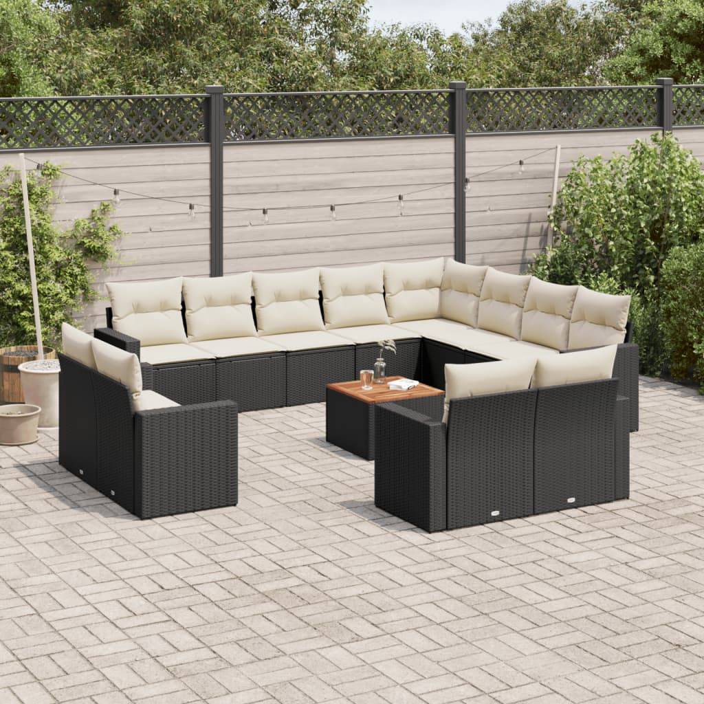 vidaXL 13-tlg. Garten-Sofagarnitur mit Kissen Schwarz Poly Rattan