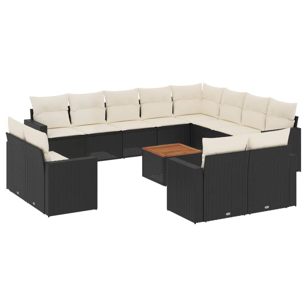 vidaXL 13-tlg. Garten-Sofagarnitur mit Kissen Schwarz Poly Rattan