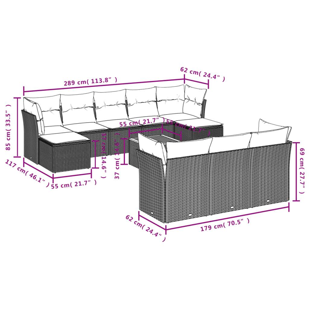 vidaXL 11-tlg. Garten-Sofagarnitur mit Kissen Beige Poly Rattan