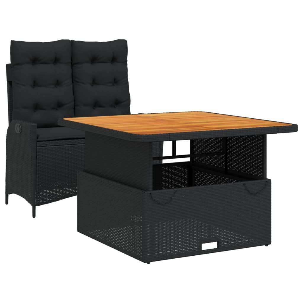 vidaXL 2-tlg. Garten-Essgruppe mit Kissen Schwarz Poly Rattan