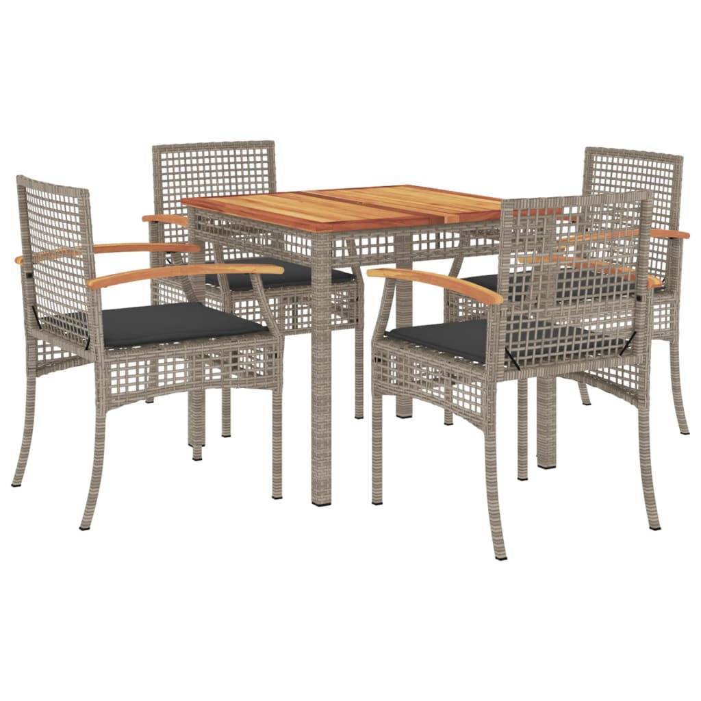 vidaXL 5-tlg. Garten-Essgruppe mit Kissen Grau Poly Rattan