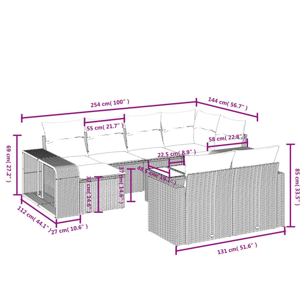 vidaXL 11-tlg. Garten-Sofagarnitur mit Kissen Braun Poly Rattan