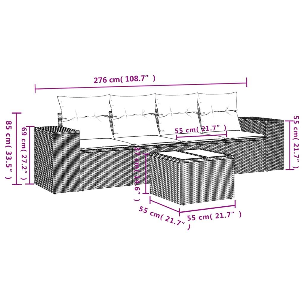 vidaXL 5-teiliges Gartensofa-Set mit Kissen, braun, Polyrattan