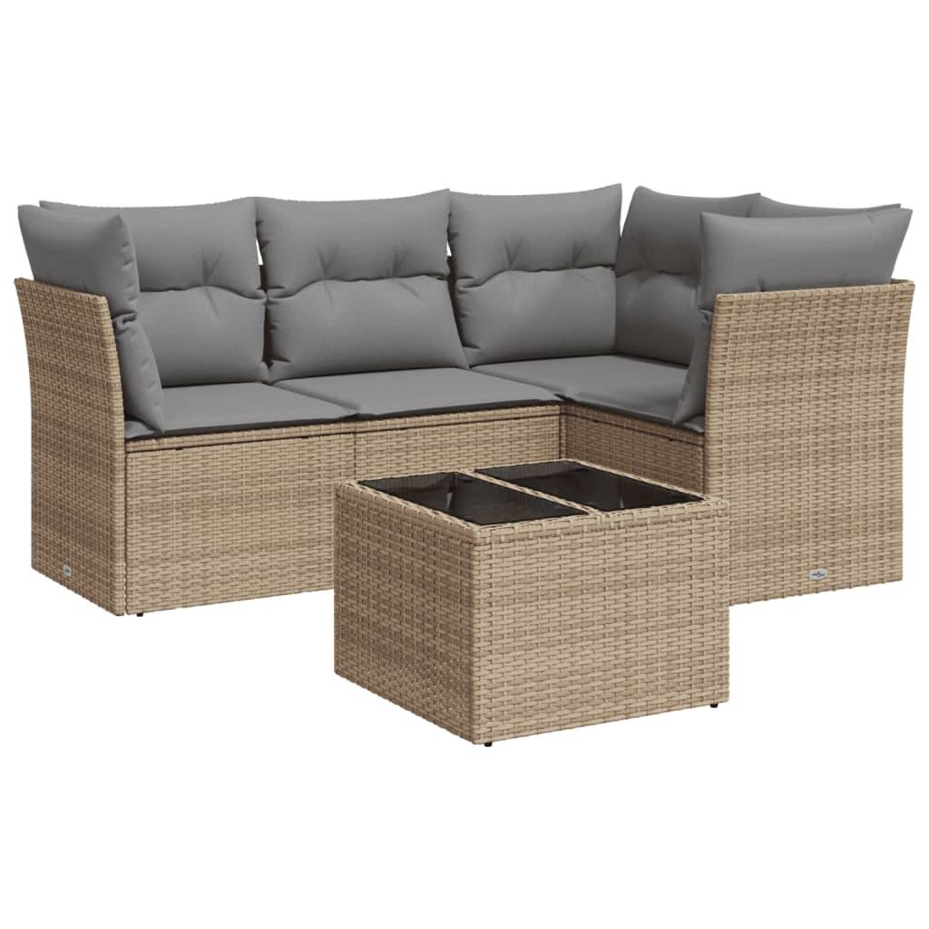vidaXL 5-tlg. Garten-Sofagarnitur mit Kissen Beige Poly Rattan