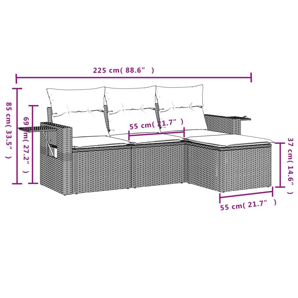vidaXL 4-tlg. Garten-Sofagarnitur mit Kissen Beige Poly Rattan
