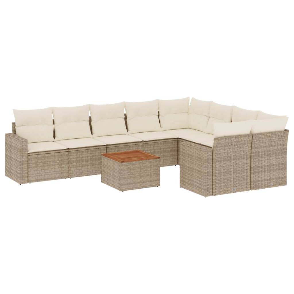 vidaXL 10-tlg. Garten-Sofagarnitur mit Kissen Beige Poly Rattan