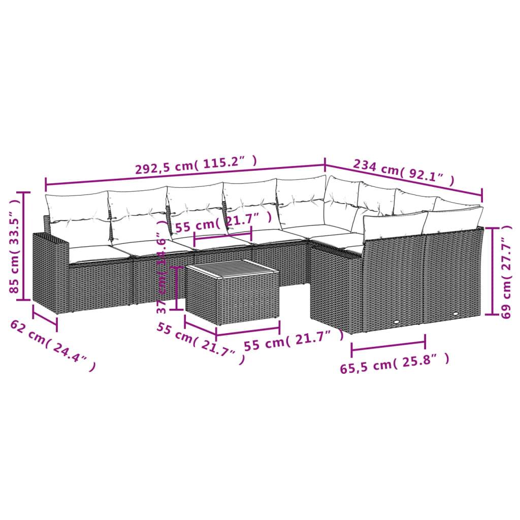 vidaXL 10-tlg. Garten-Sofagarnitur mit Kissen Grau Poly Rattan