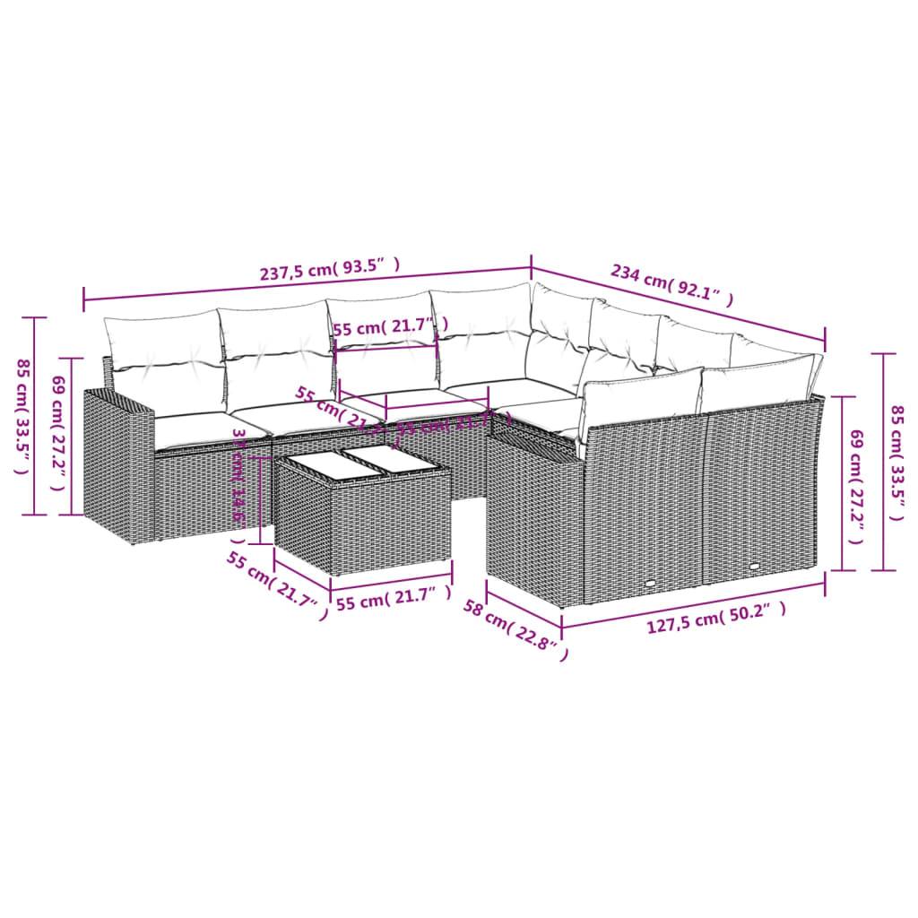 vidaXL 9-tlg. Garten-Sofagarnitur mit Kissen Hellgrau Poly Rattan