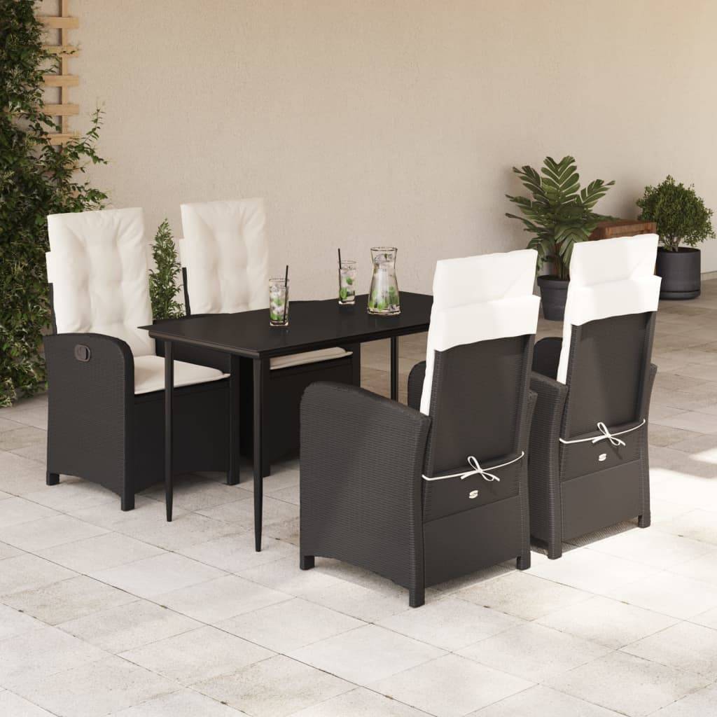 vidaXL 5-tlg. Garten-Essgruppe mit Kissen Schwarz Poly Rattan