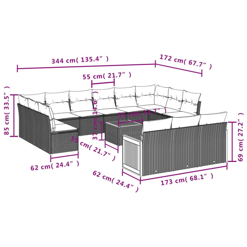 vidaXL 16-teiliges Gartensofa-Set mit Kissen, grau, Polyrattan