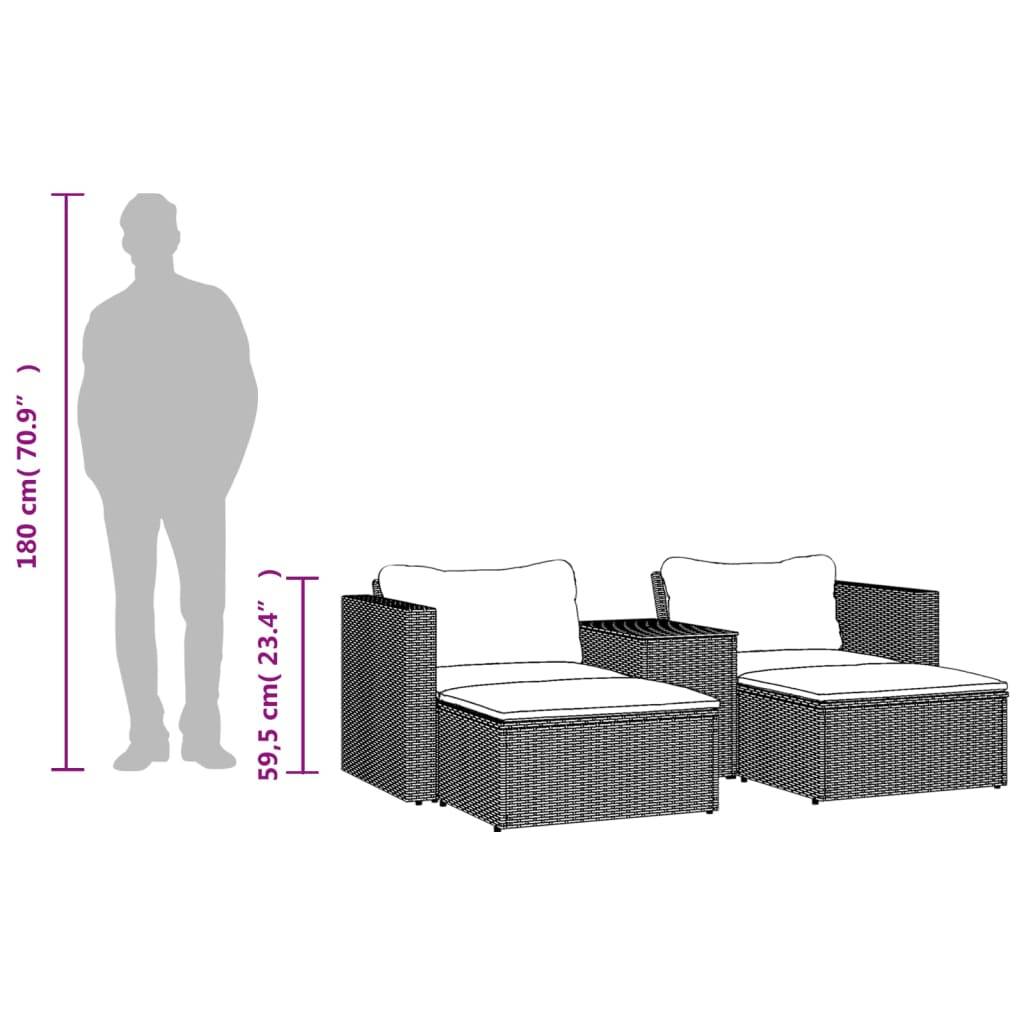 vidaXL 5tlg. Garten-Sofagarnitur mit Kissen Schwarz Poly Rattan Akazie