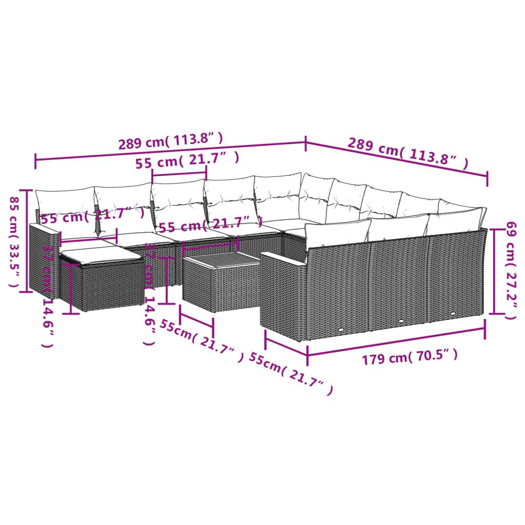 vidaXL 13-tlg. Garten-Sofagarnitur mit Kissen Schwarz Poly Rattan